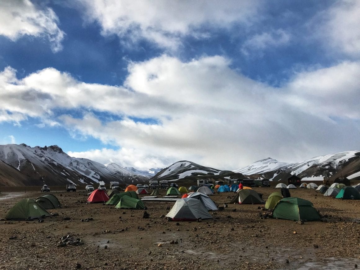 Setting up camp at Landmannalaugar, June 2018