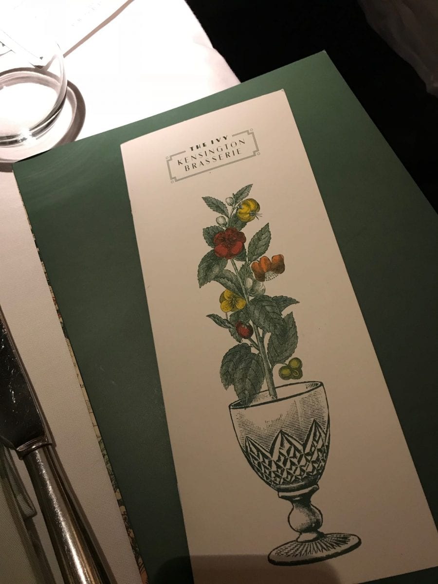 Dinner at The Ivy Kensington in London
