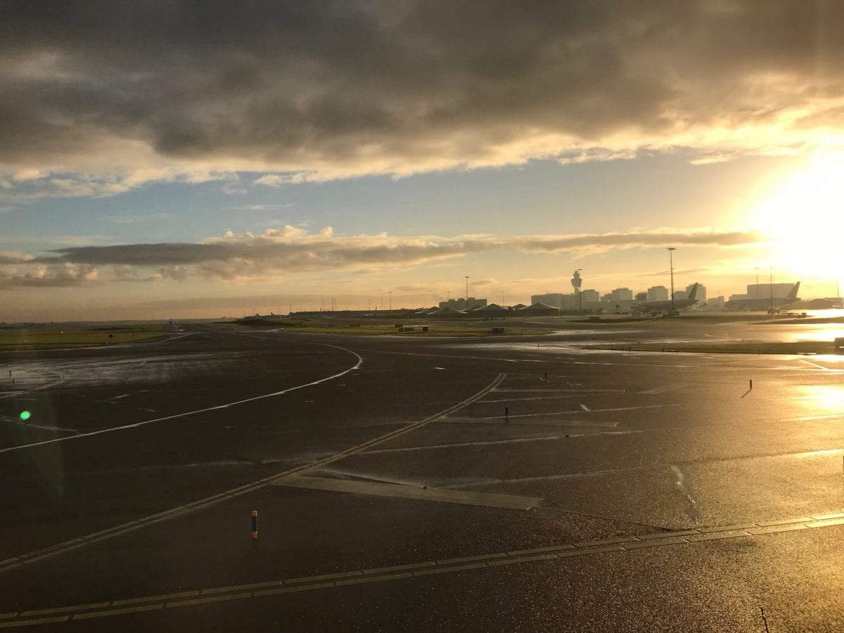 Schiphol runway with sun