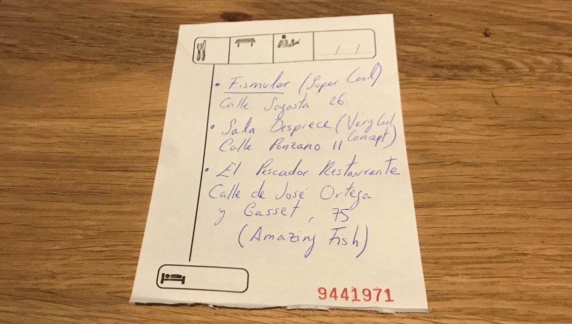 Notes with local tips, Madrid