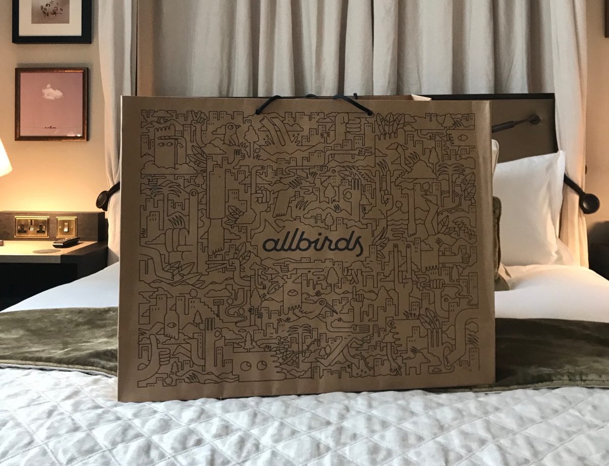 Allbirds bag in my hotel room