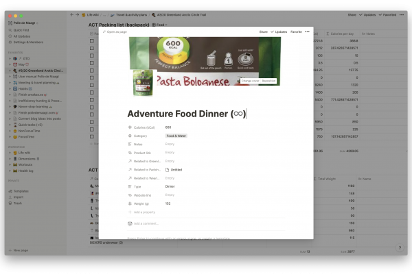 Adventure foods in Notion