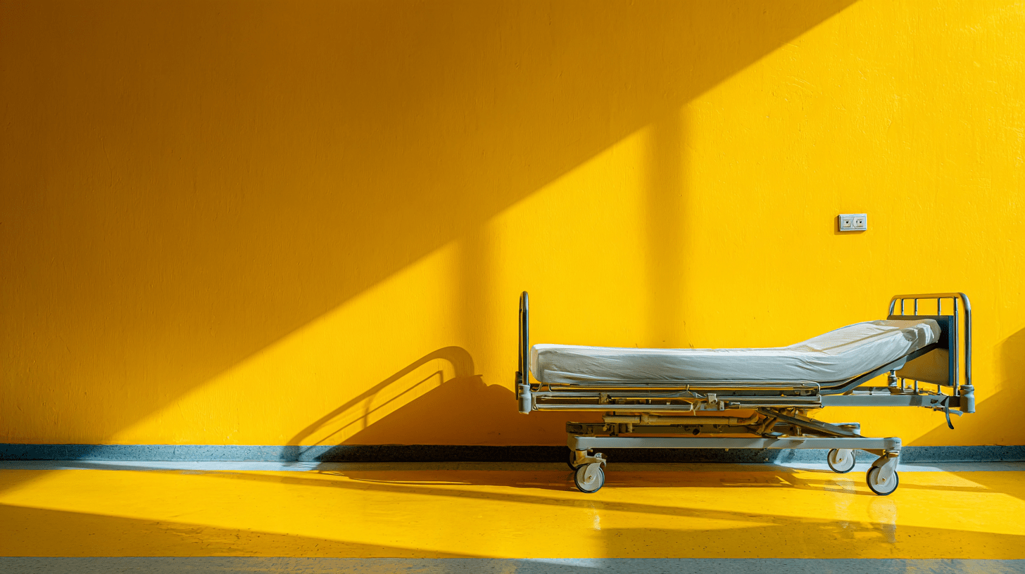 Hospital bed, generated by Midjourney.